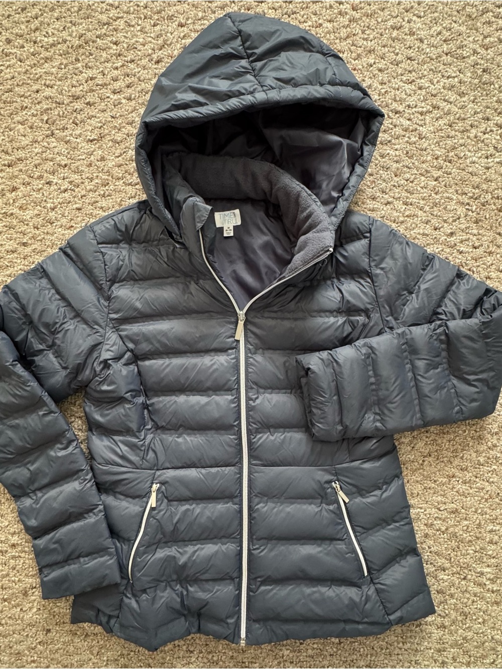 Time and Tru Women’s Hooded Puffer Jacket - Slate Blue